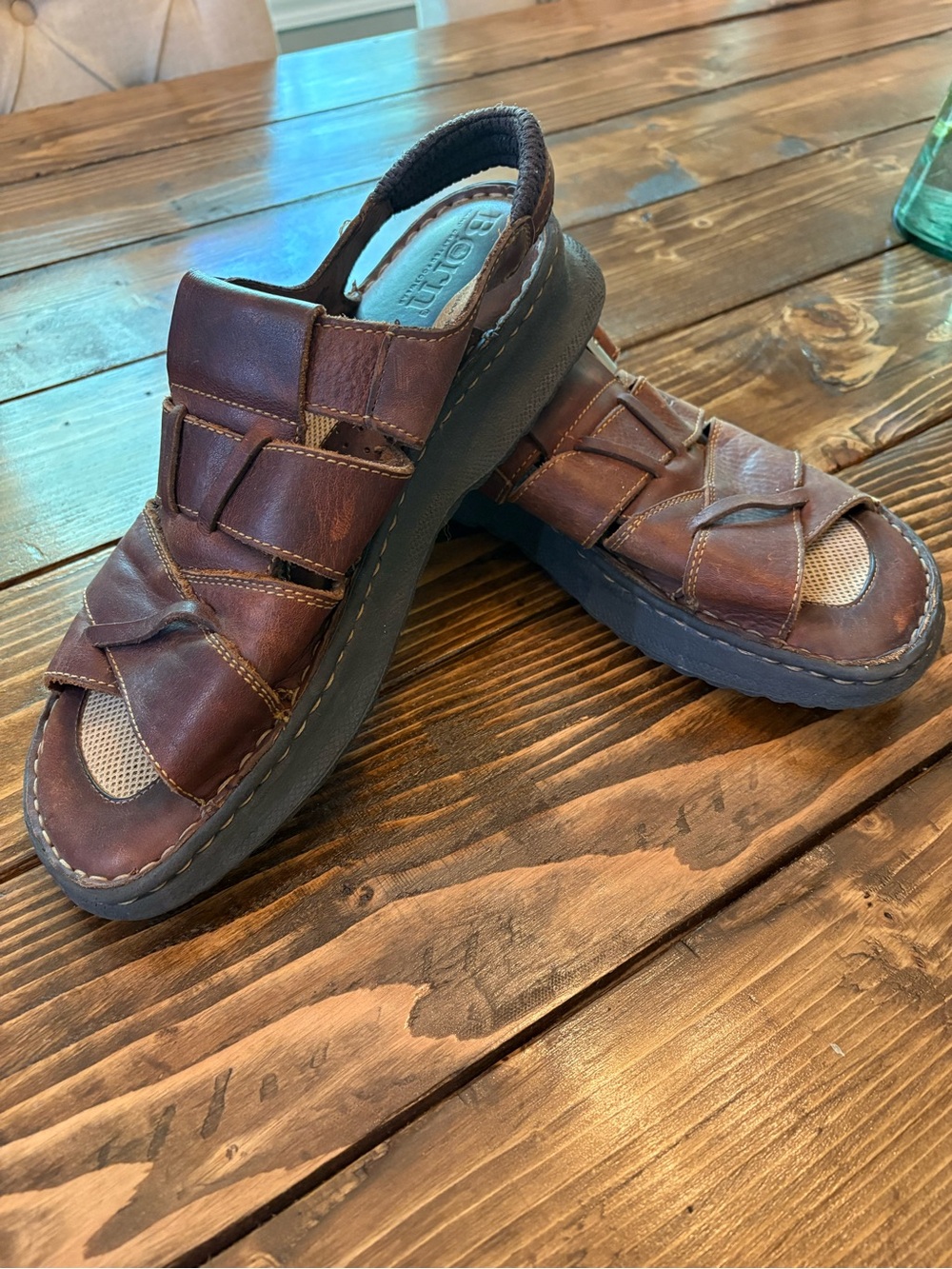 Born Men's Dark Brown Leather Woven Fisherman Sandals